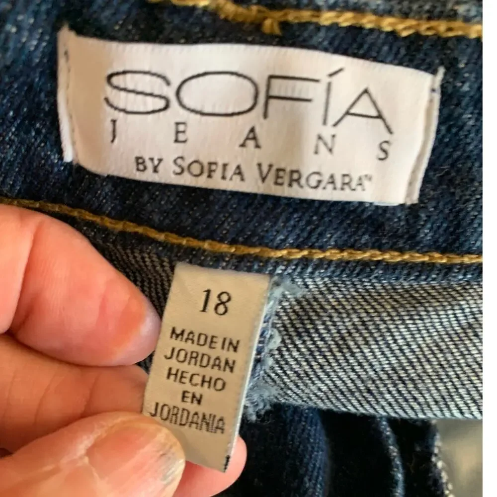 SOFIA JEANS UPCYCLED BOHO HIPPIE GYPSY APPLIQUE BELL LINEN RUFFLED HEM PLUS 18 - Picture 5 of 7
